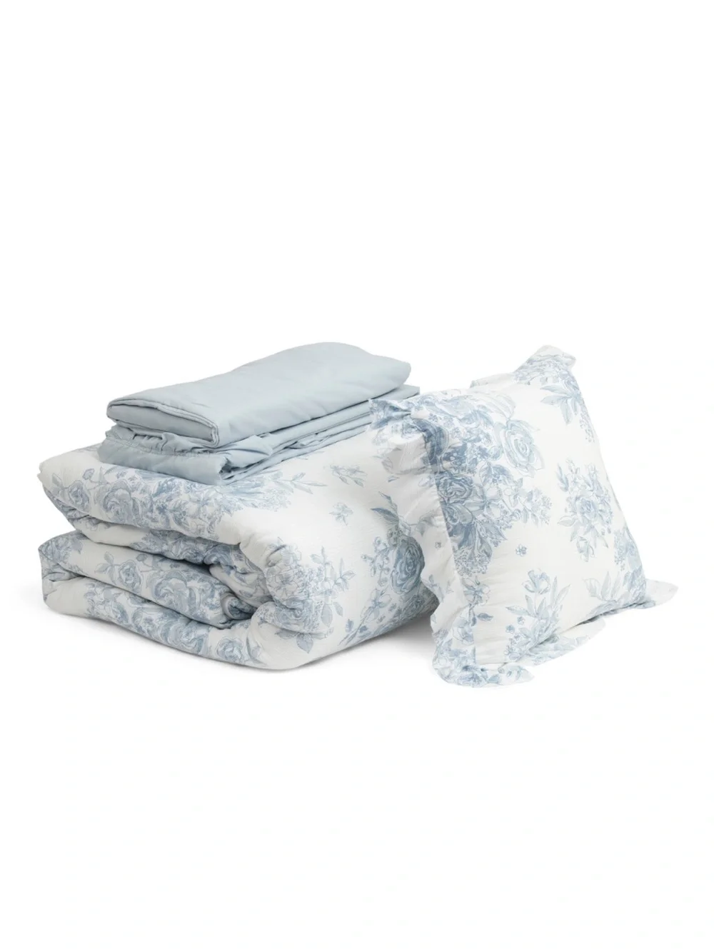 Shabby Chic Blue and White Floral 8-Piece Bedding Ensemble